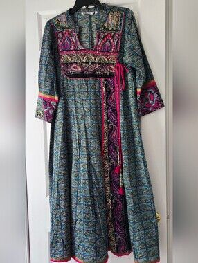 Indian Anarkali Kurti XL US L Paisley Boho Maxi Dress
